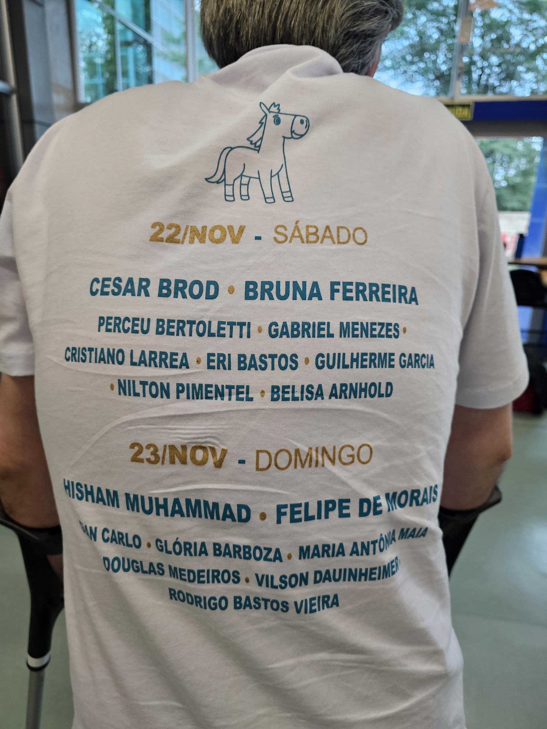 “Parte de trás da camiseta do evento, com o nome Guilherme Garcia aparecendo
mais à direita