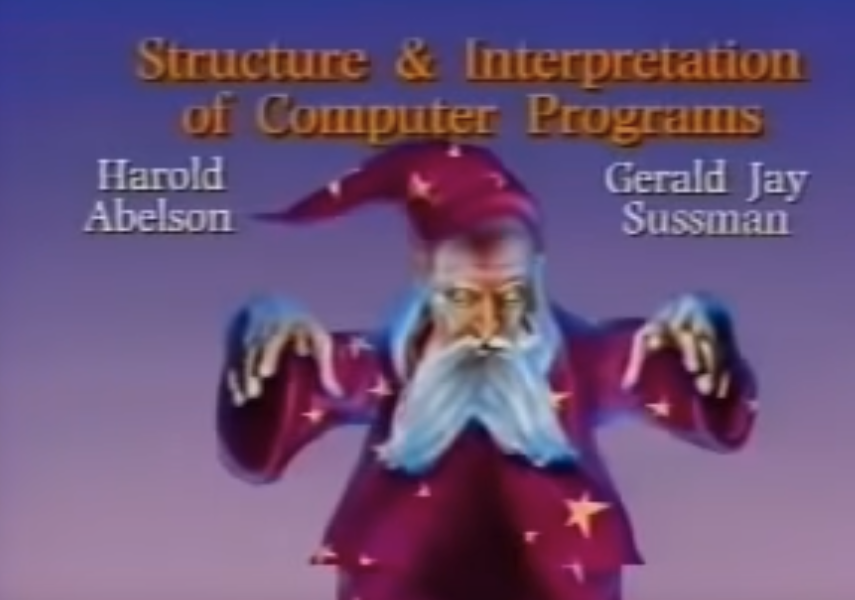 its the poster for “Structure & Interpretation of Computer Programs” by Harold Abelson and Gerald Jay Sussman. It features a wizardly man with a gray, long beard, and a purple robe with stars